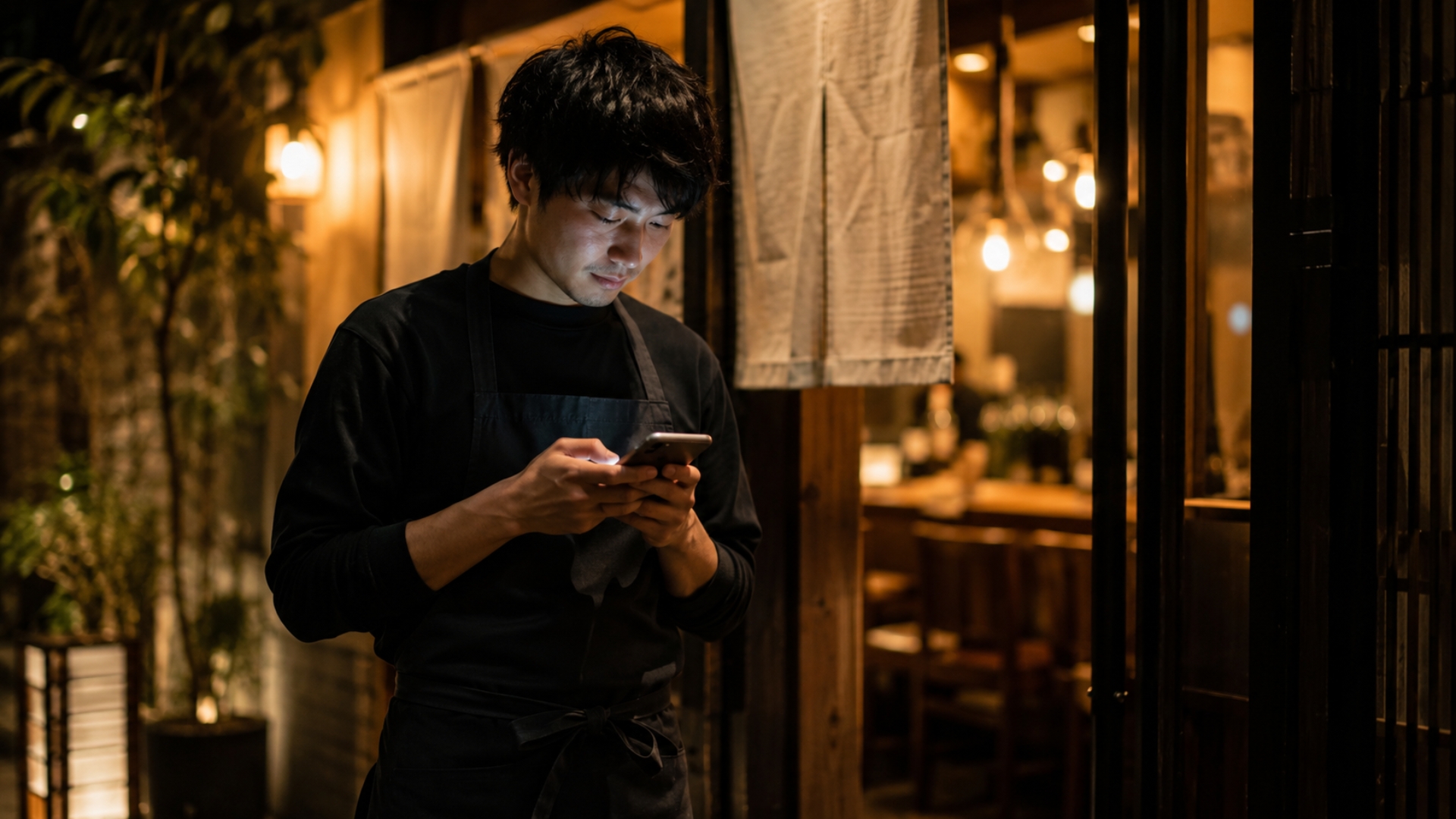 閉店後にLINEで日報を送る店舗スタッフ